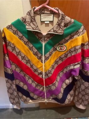 Gucci Chevron Monogram Zip Jacket in Green, Yellow, Red, Purple, Navy